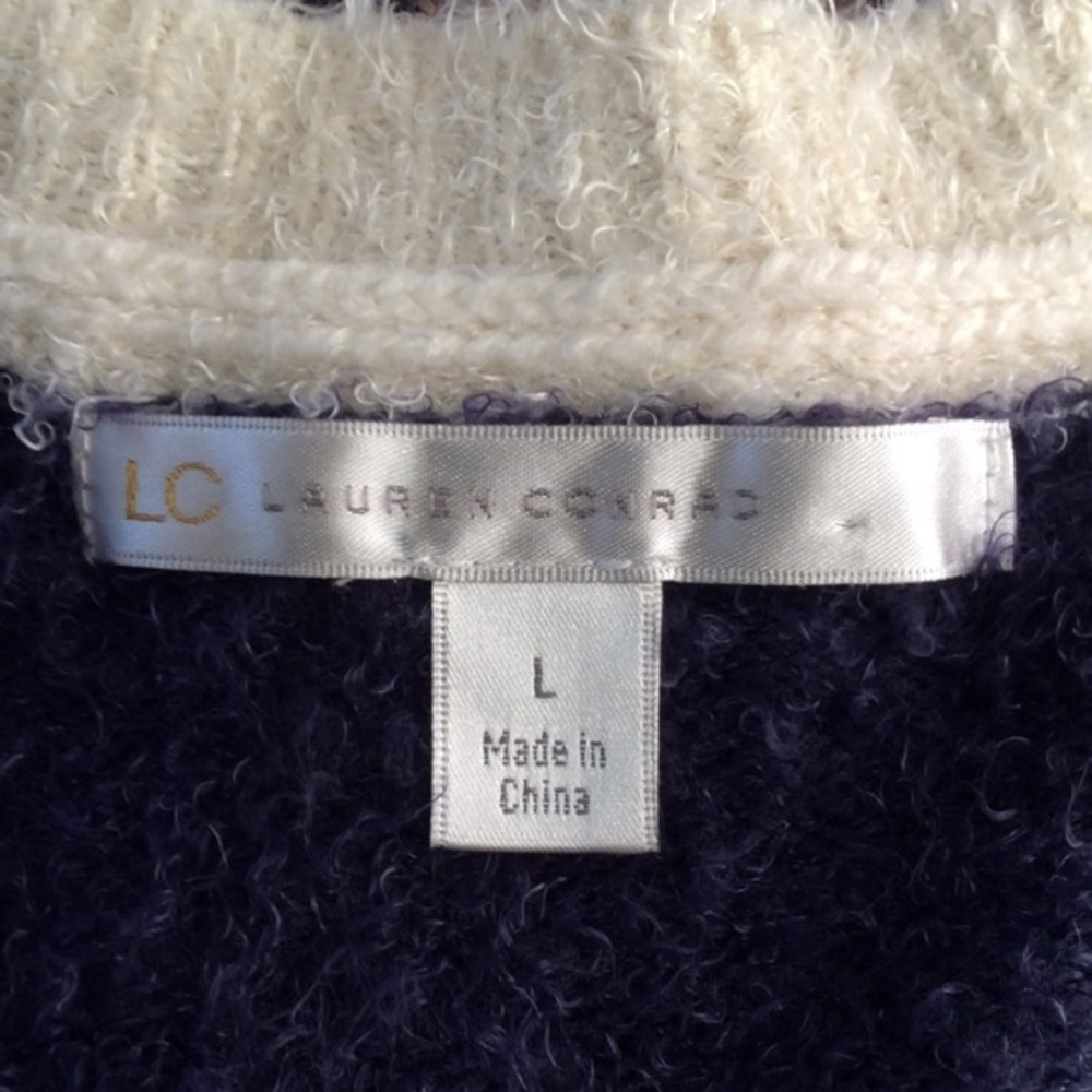 Lauren Conrad Cozy Chic Casual Blue & White Eyelash Sweater, Size Large - Picture 4 of 6